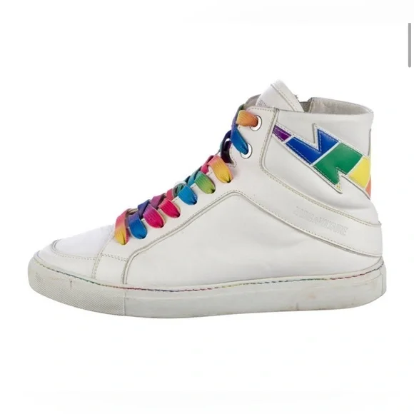 Zadig & Voltaire White Sneakers with Rainbow Accents Size 9 - Picture 1 of 6